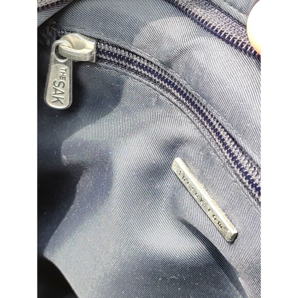 THE SAK Crocheted Shoulder Purse Handbag Small Rectangle Bag Boho Navy, Zipper‎ - Picture 3 of 9